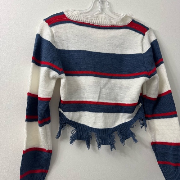 Striped Distressed Cropped Sweater | Size L - Picture 3 of 5